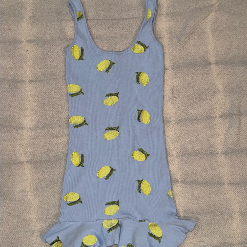 ASOS Sweet Lemon Ruffle Mini Dress – Blue with Embroidered Lemons Size 4 Size